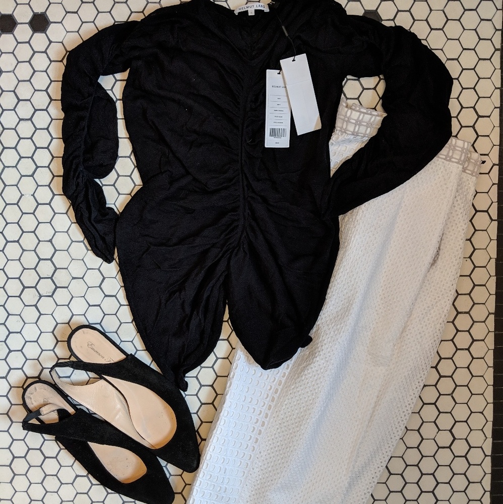 Last Chance-Helmut Lang Shirred V-Neck Top NWT